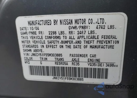 2005 Infiniti G35X из США, поврежденный, VIN JNKCV51F55M303885